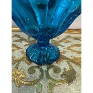 Vintage LE Smith Blue Handkerchief Compote
